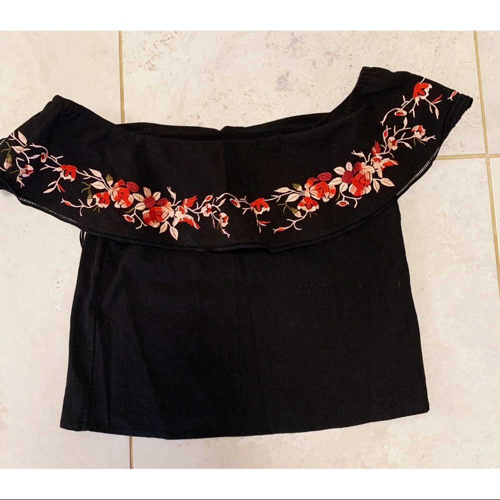 Lucy Paris Off-the-Shoulder Top with Embroidery